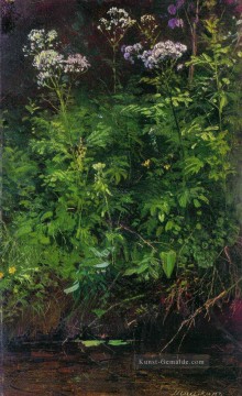 Ivan Ivanovich Shishkin Werke - Wildblumen in der Nähe des Wassers 1890 klassische Landschaft Ivan Ivanovich